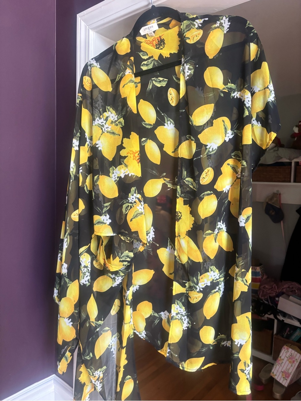 Yellow Lemon Print Sheer kimono